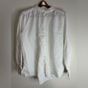 LOFT Classic White Textured long sleeve button up blouse in size XXL